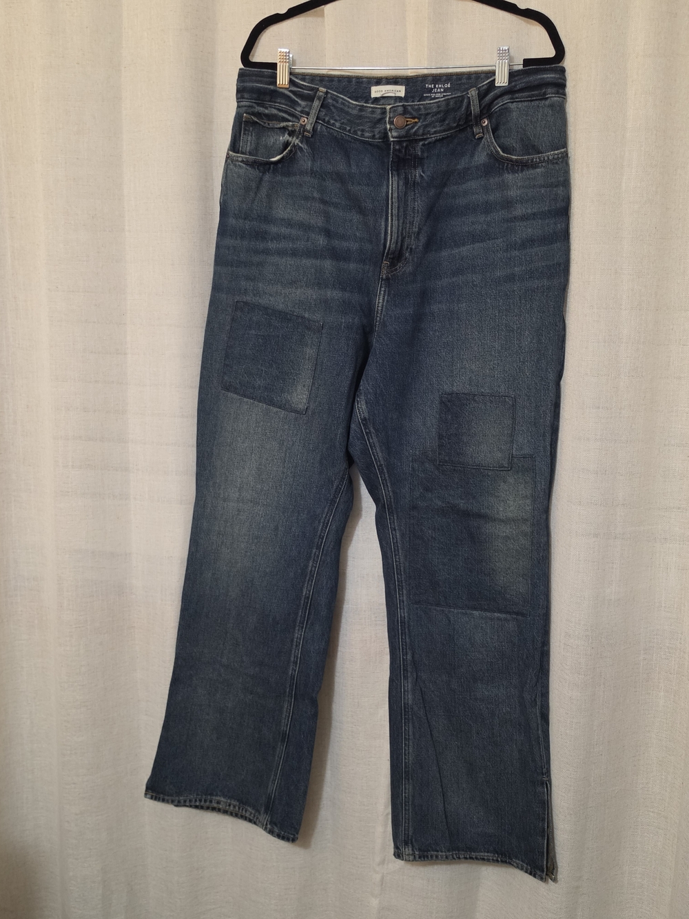 Good American The Kholé Jean Women's Blue Straight Jeans with Patch Details